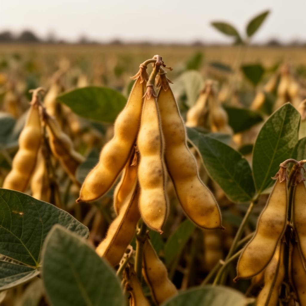 Soybean pods ripening in a Mercosur field